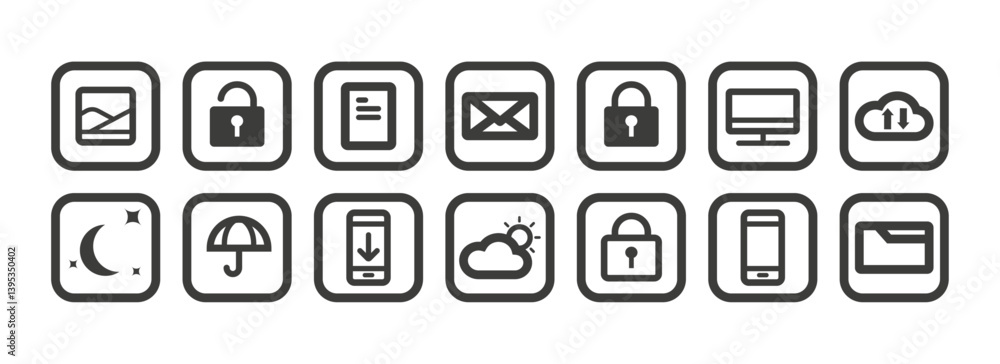 Set of square technology icons vector illustration Set of square technology icons vector illustration