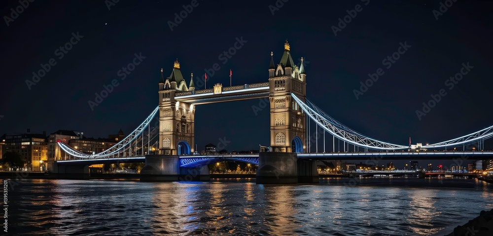 Fototapeta premium City Lights, Nocturnal View, Iconic Structure, Reflected Glow