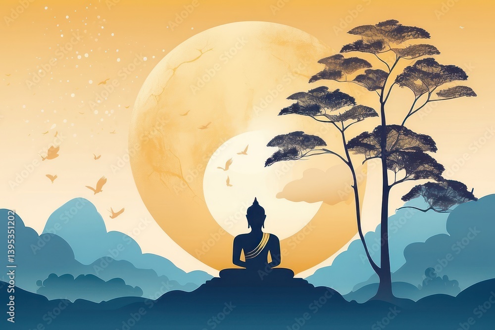 Flat vector illustration of Vesak Day celebration
