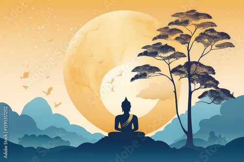 Flat vector illustration of Vesak Day celebration