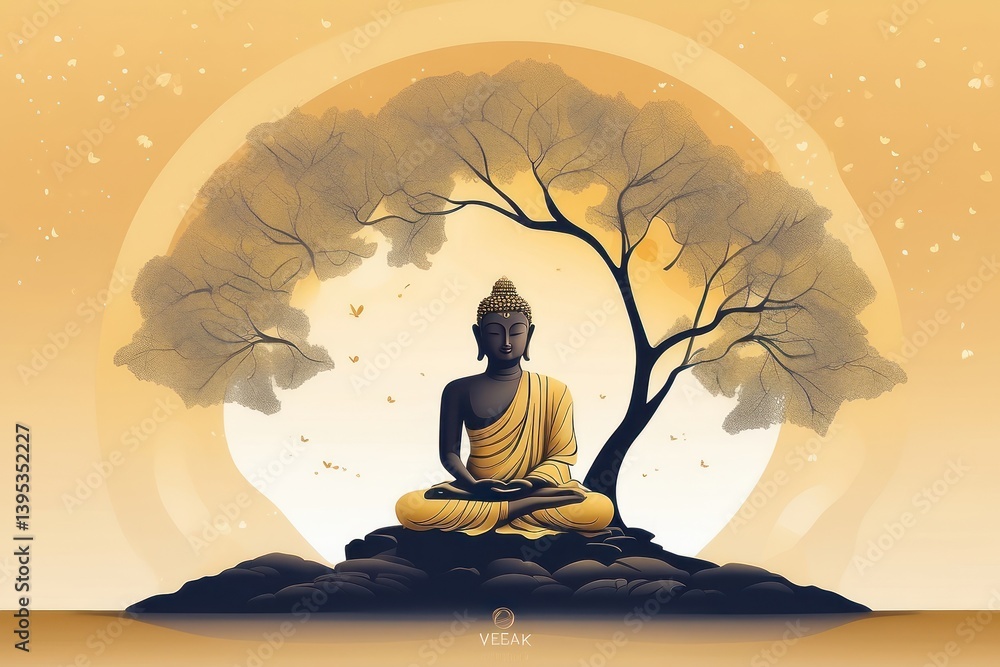 Flat vector illustration of Vesak Day celebration