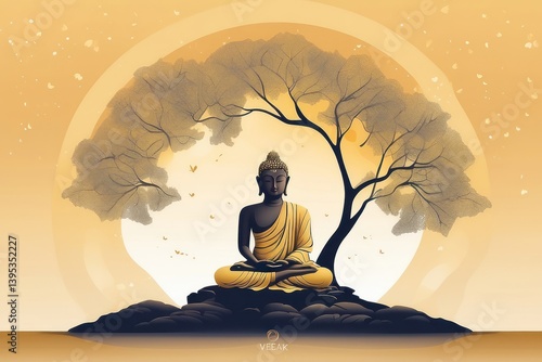 Obraz na płótnie Flat vector illustration of Vesak Day celebration w salonie
