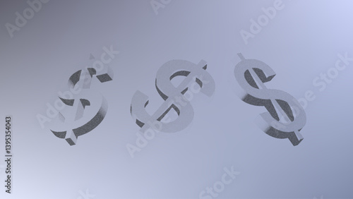 Dotwork pattern dollar symbol. Black noise stipple dots money sign. Sand grain effect. Black dots grunge banner, poster. 3d symbol from different angles. Grainy gradient noise dotwork pattern.