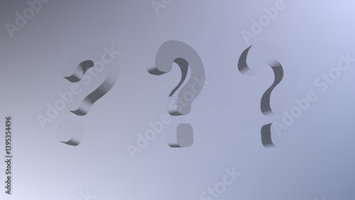 Dotwork pattern question mark. Black noise stipple dots question sign. Sand grain effect. Black dots grunge banner, poster. 3d symbol from different angles. Grainy gradient noise dotwork pattern.