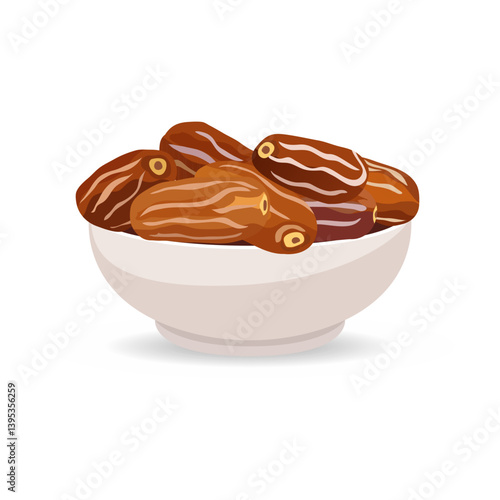 Vector illustration of sweet dates in a saucer.