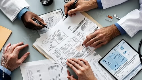 Medical Team Collaboration: Doctors Reviewing Patient Charts and Discussing Treatment Plans