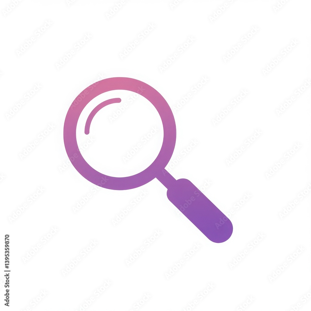 Purple magnifying glass icon with soft pastel gradient and minimalist flat design isolated on white background Purple magnifying glass icon with soft pastel gradient and minimalist flat design isolated on white background