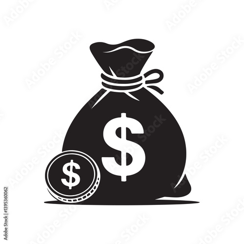 Money Bag and Dollar Coin Icon Vector