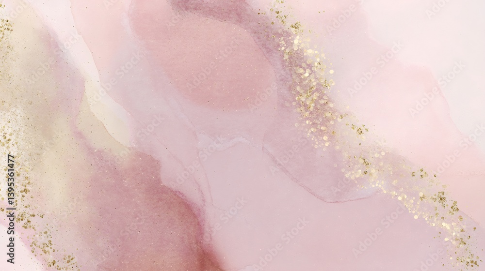 Fototapeta premium Abstract pink and gold glitter background resembling flowing paint mixing with gold dust, perfect for luxury, cosmetics or beauty products