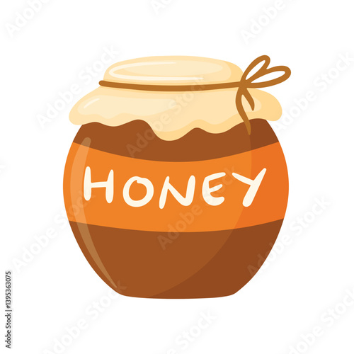 Flat honey pot icon in cute cartoon vector illustration