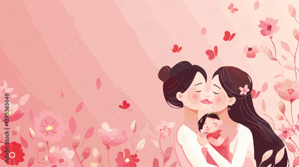 Elegant Happy Mother's Day Vector Illustration on Pink Background for Greeting Cards and Designs Elegant Happy Mother's Day Vector Illustration on Pink Background for Greeting Cards and Designs