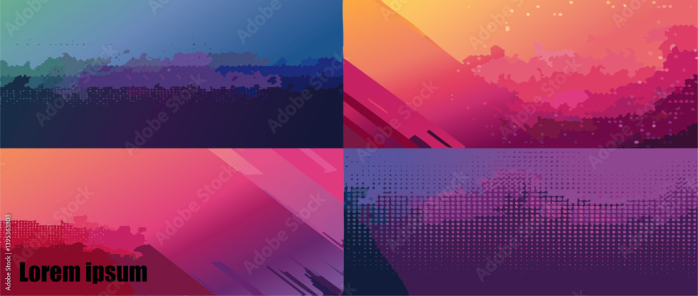 abstract background Set with colorful halftone pattern vector design with Text