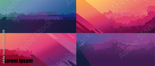 Obraz na płótnie abstract background Set with colorful halftone pattern vector design with Text