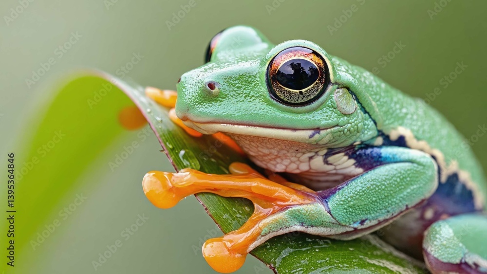 Naklejka premium green frog on a leaf