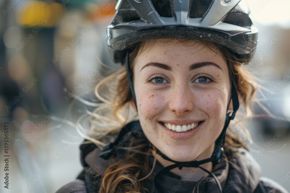 Smiling Caucasian girl with bicycle helmet portrait Smiling Caucasian girl with bicycle helmet portrait