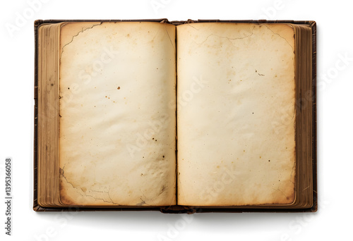 Old Open Book with Blank, Yellowed Pages, Ready for Text

