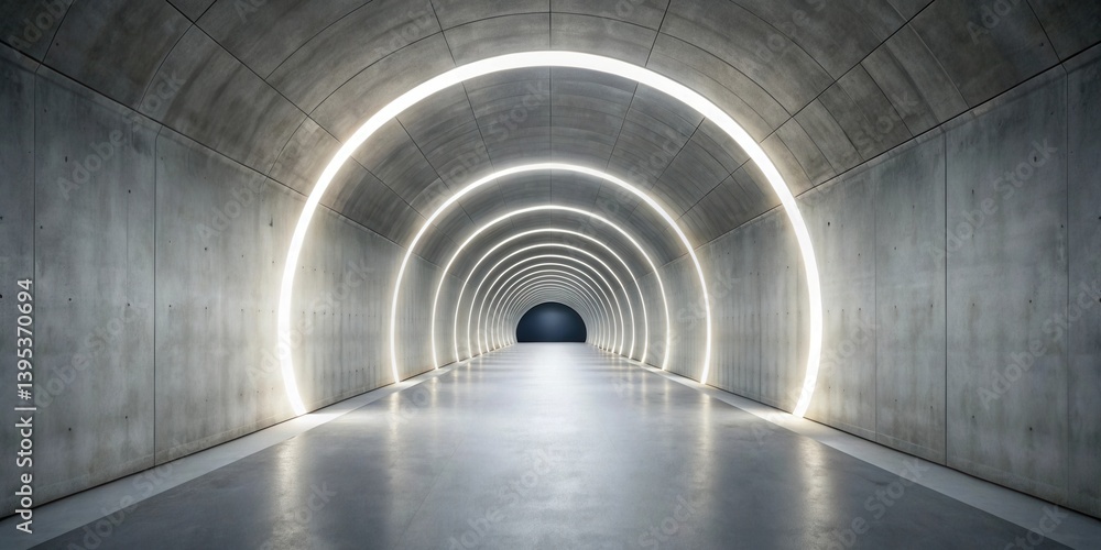 Fototapeta premium Abstract Modern Architectural Tunnel with Circular Neon Lighting