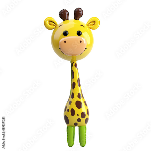 Cheerful yellow giraffe toy with brown spots on a transparent background Concept of childhood, playfulness, and animal themes photo