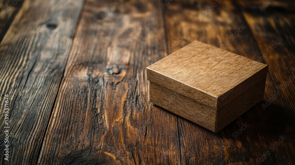 Wooden Gift Box on Rustic Table Wooden Gift Box on Rustic Table