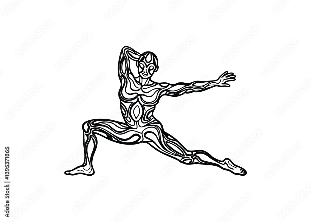 Obraz premium Silhouette of a person in a complex or fluid yoga isolated on a white background