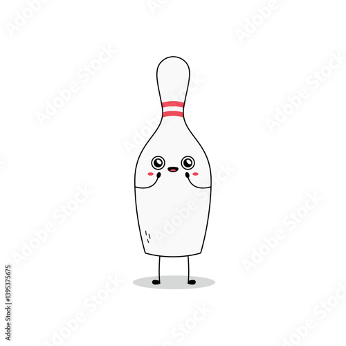 Cute bowling pin cartoon character happy surprised expression doodle