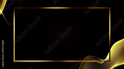 Abstract Golden Frame with Flowing Wave. Elegant Gold Line Animation Luxurious Movement on a Dark Background.