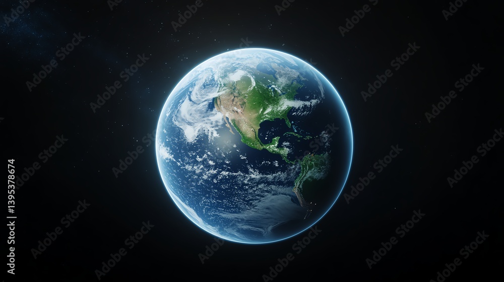 Fototapeta premium Global view of Earth with integrated solar panels and wind blades, low emissions vision, 3D illustration