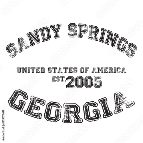 vintage college varsity georgia's sandy springs city slogan emblem print with grunge effect for graphic tee t shirt or sweatshirt - vector