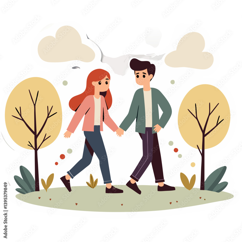 Couple Walking Hand in Hand in Nature Couple Walking Hand in Hand in Nature