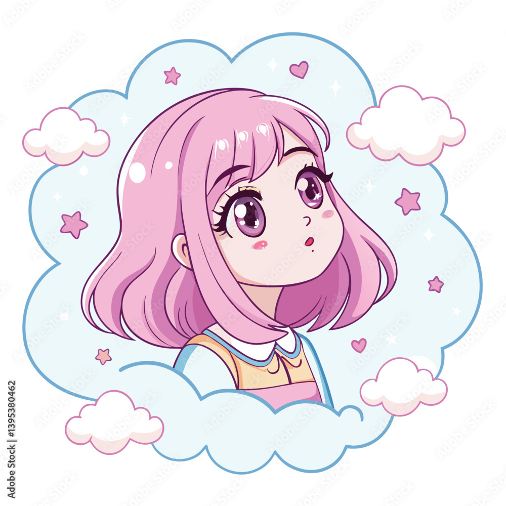 Create a vector illustration of a soft pastel anime girl with bold, dynamic line art. Focus on vibrant colors and a slightly painterly effect. Create a vector illustration of a soft pastel anime girl with bold, dynamic line art. Focus on vibrant colors and a slightly painterly effect.