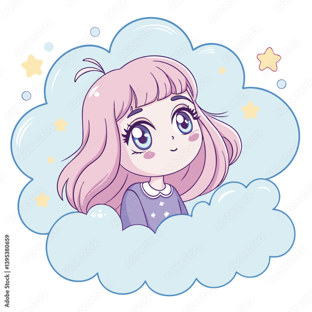 Create a vector illustration of a soft pastel anime girl with bold, striking line art. Emphasize expressive eyes and flowing hair. Create a vector illustration of a soft pastel anime girl with bold, striking line art. Emphasize expressive eyes and flowing hair.