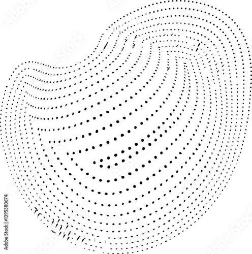 Digital freeform figure composed of dotted curved mesh lines with fluid and organic deformation.