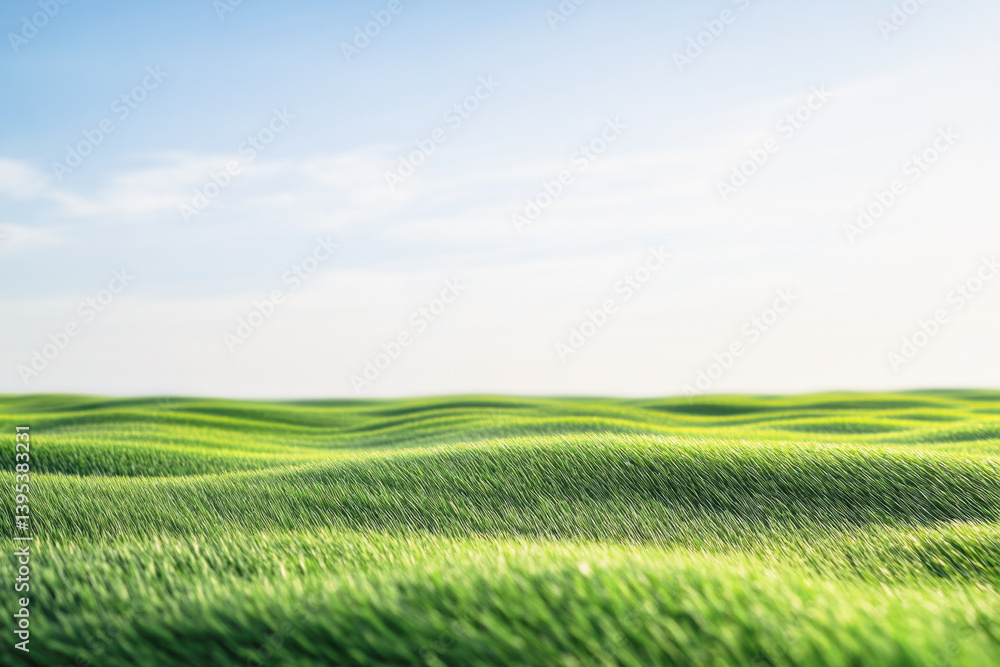 Obraz premium Rolling green hills under a bright sky evoke tranquility and nature's calming beauty in landscape