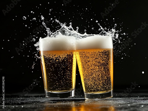 Wallpaper Mural Highspeed photo of beer splash frozen as two glasses collide, dramatic composition Torontodigital.ca