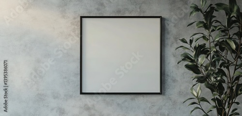 Obraz na płótnie A minimalistic black metal square frame, positioned high on a soft gray wall, radiating industrial elegance. w salonie