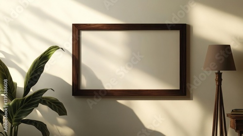 Obraz na płótnie A minimalistic rectangular frame made of dark walnut wood, centrally positioned on a cream-colored wall, exuding warmth and timeless elegance. w salonie