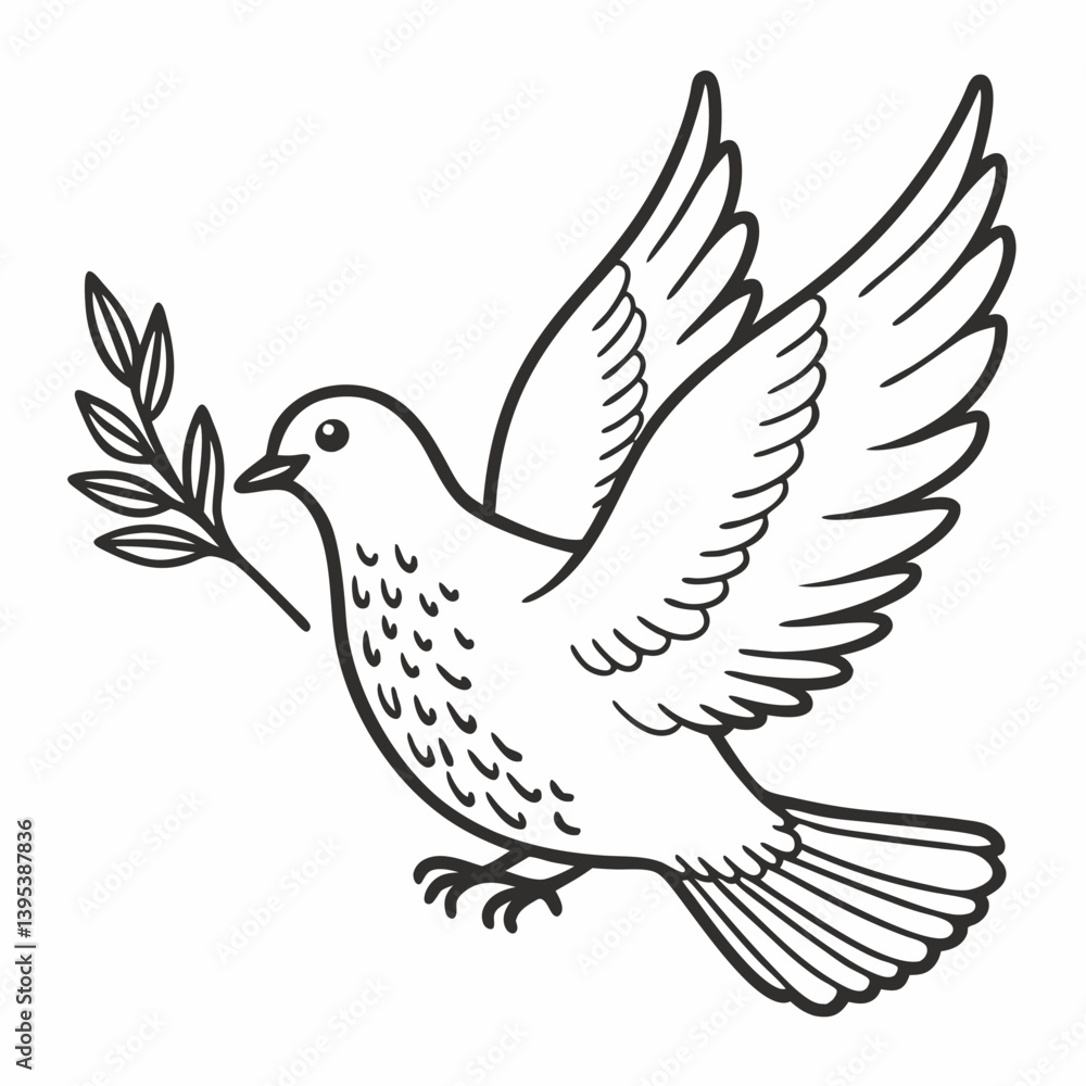 Peaceful Dove with Olive Branch Line Art Illustration in Minimalist Style Peaceful Dove with Olive Branch Line Art Illustration in Minimalist Style