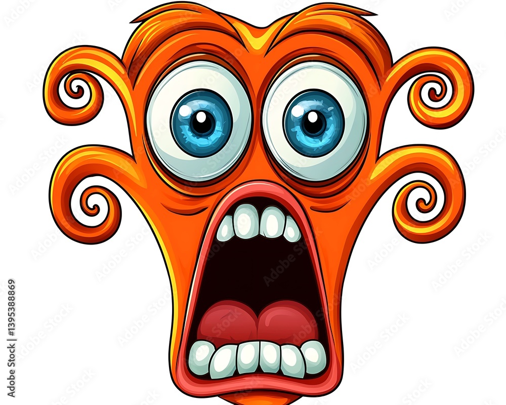 Fototapeta premium Cartoon Character with Orange Face and Large Blue Eyes in Shock