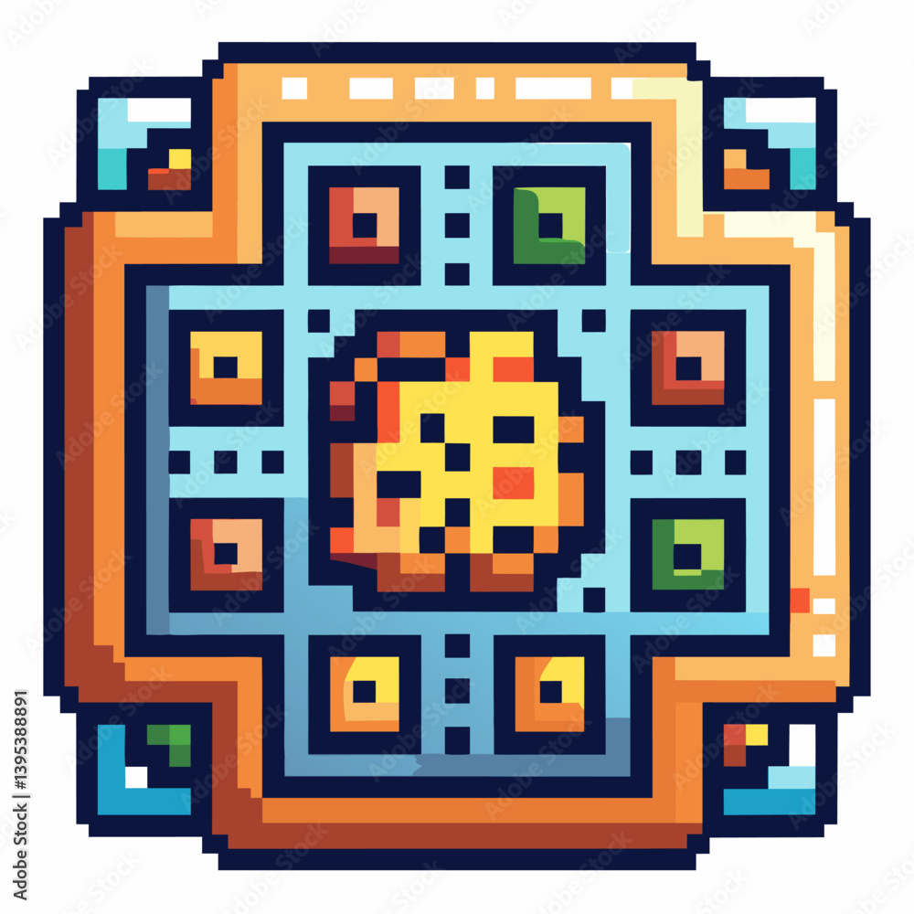 Retro Pixel Art Geometric Pattern with Bright Colors and Symmetry Retro Pixel Art Geometric Pattern with Bright Colors and Symmetry