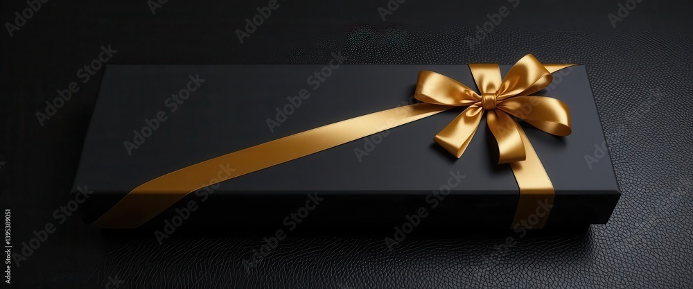 Unique Gift Style Black Rectangular Box with Gold Ribbon on Leather Unique Gift Style Black Rectangular Box with Gold Ribbon on Leather