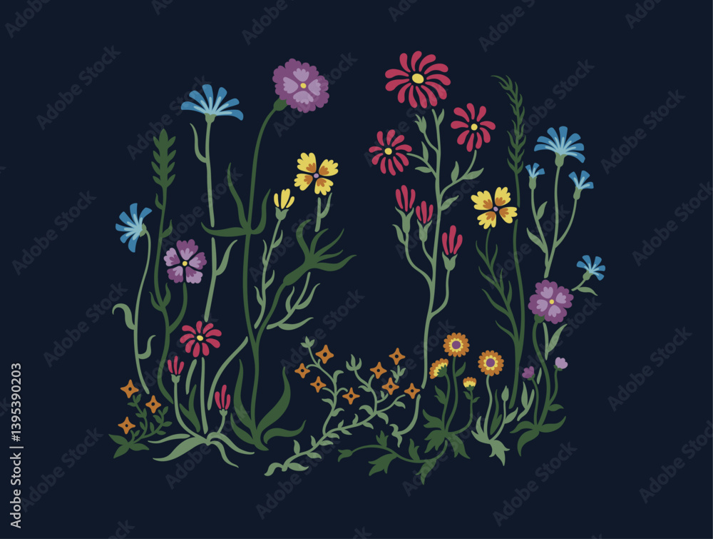 Obraz premium Wild Flowers hand drawn illustration vector art