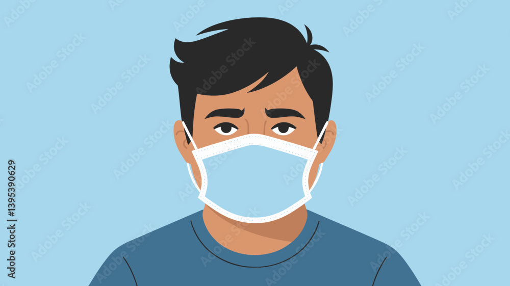 Man in blue face mask, healthcare, protection against infection, light background. Man in blue face mask, healthcare, protection against infection, light background.