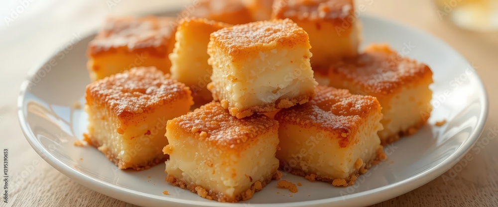 Creamy Custard Bites, Caramelized Edges, Warm Vanilla Aroma, Perfect Dessert. Creamy Custard Bites, Caramelized Edges, Warm Vanilla Aroma, Perfect Dessert.