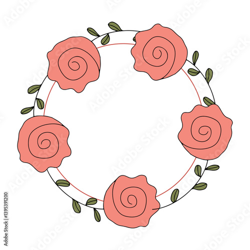 Doodle-style rose wreath frame