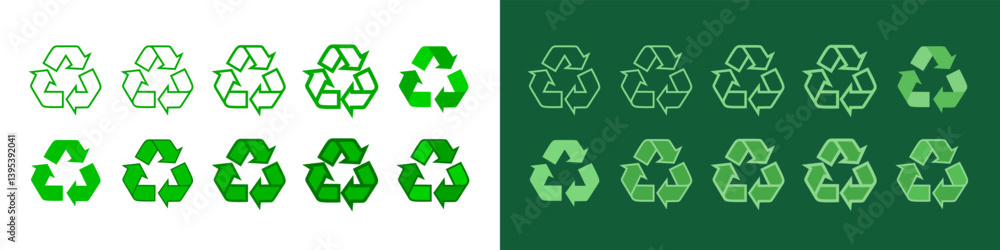 Recycling symbols on white and green backgrounds isolated Recycling symbols on white and green backgrounds isolated