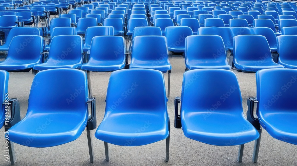 Rows of Blue Plastic Stadium Seats Rows of Blue Plastic Stadium Seats