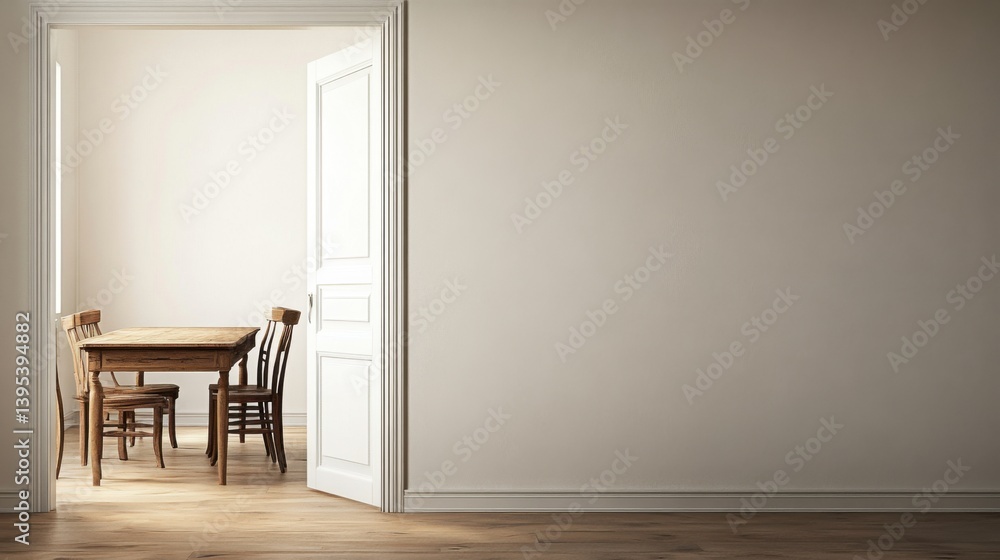 Fototapeta premium Simple Dining Room Interior Design with Wooden Table and Chairs