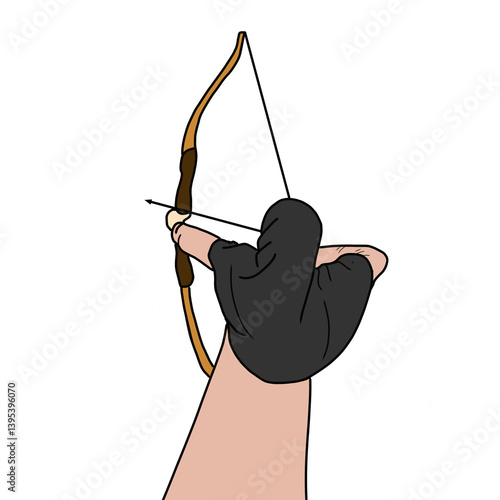 Photography a Muslim woman is shooting archery