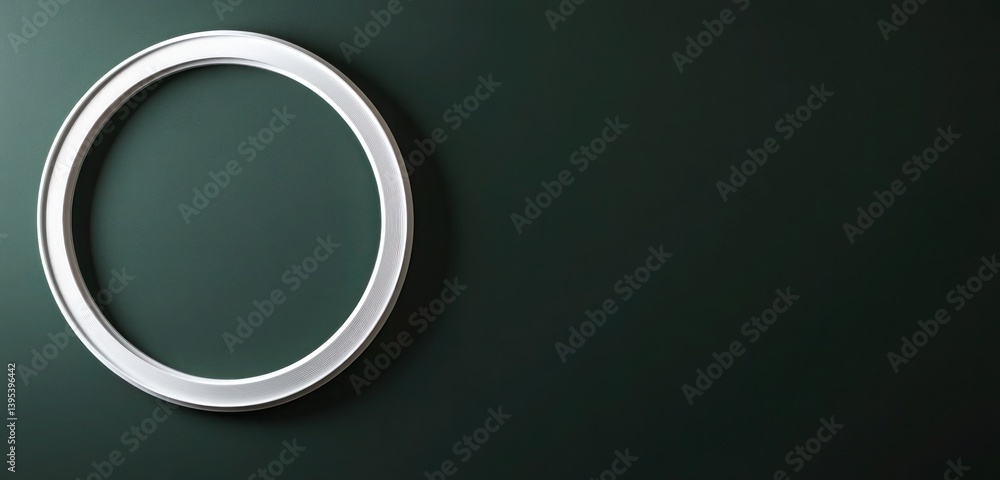 A simple white wooden circular frame, offset to the left on a deep forest green wall, radiating a sense of calm and simplicity.