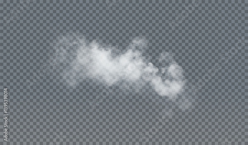 White smoke puff isolated on transparent black background. PNG. Steam explosion special effect. Effective texture of steam, fog, smoke png. Vector.	